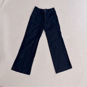 Trendy Gap Wide Leg Linen Cargo Pant - Navy Blue